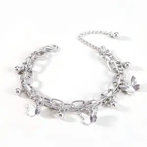 [JUNKSAILA] Gelang Bola Kupu-kupu Manis Fashion Rumbai Temperamen Sederhana Gelang Lapisan Ganda Bracelets