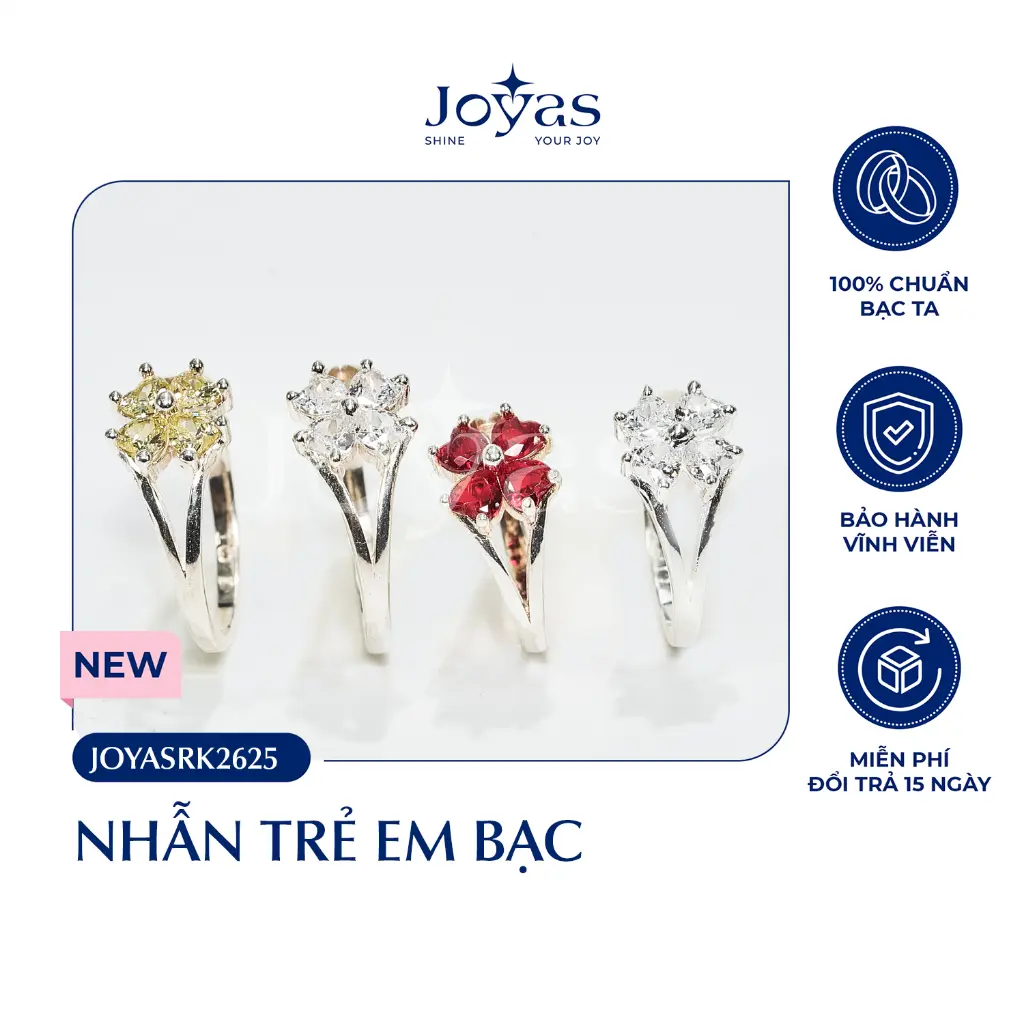Nhẫn trẻ em bạc ta Joyas - Nhẫn bạc 4 cánh trẻ em đá CZ - JOYASRK2625