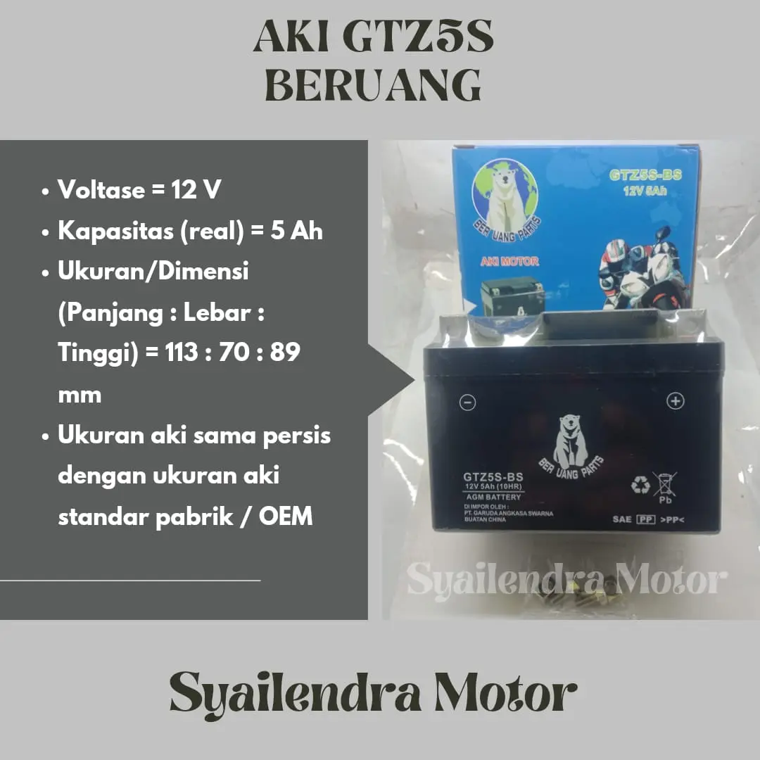 Aki motor GTZ5 Beruang full kering murah