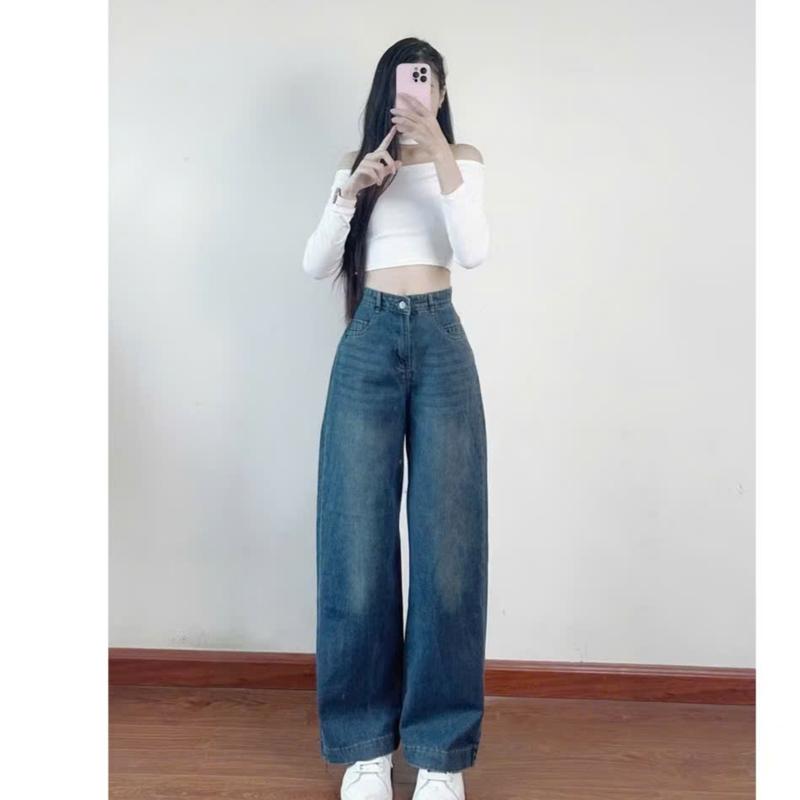 Quần jeans nữ ống suông cạp cao gấu to quần bò nữ ống rộng 2 màu hottrend chất vải mềm mại siêu tôn dáng 2