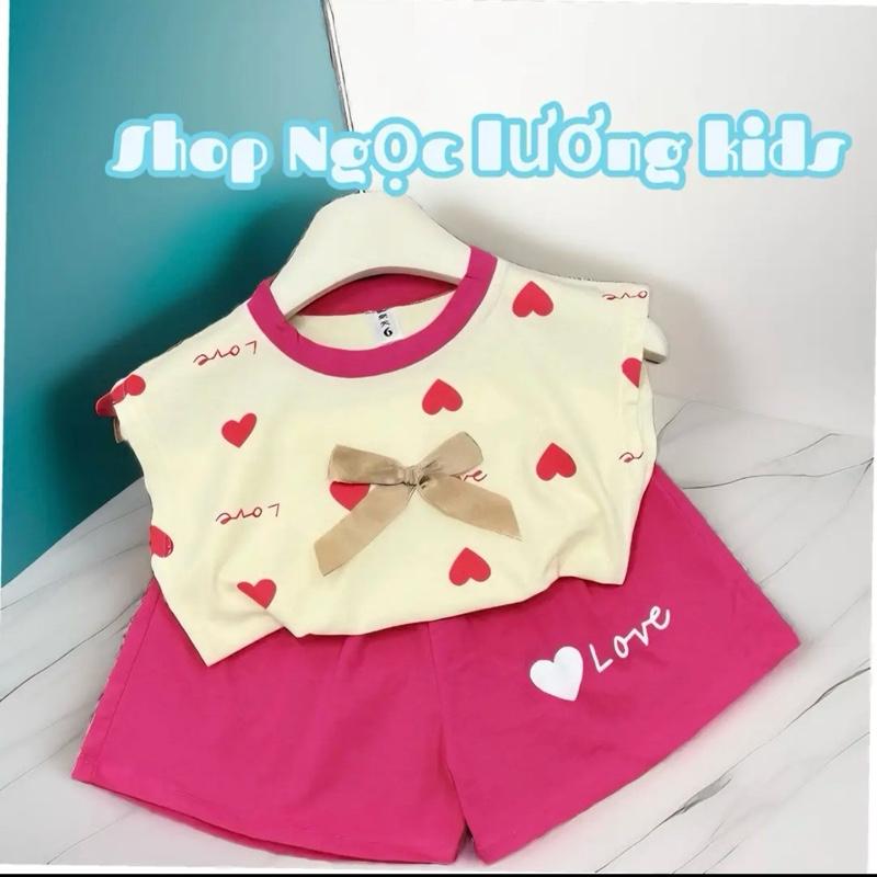 [6_18kg] Bộ tay hến hình Trái Tim cho bé gái vải cotton Quần giả váy set begai quanao treem Tee Baby Tee set đồ Top Áo Women Cổ Tròn đồ  đi rot  kid trẻ em quần áo