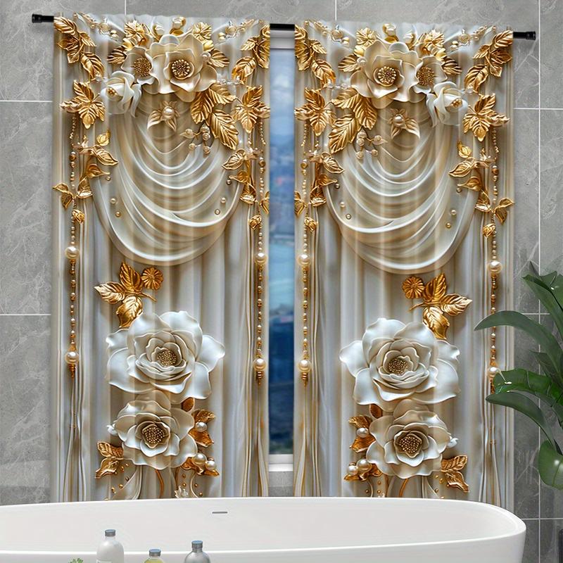 Product Introduction of Rèm Polyester Pongee, Bộ 2 mảnh, Thiết kế hoa màu vàng nổi thanh lịch, Tấm cửa sổ có túi thanh treo bán mờ, thích hợp cho phòng ngủ, rèm in kỹ thuật số phong cách đương đại, dệt kim, trọng lượng vải 100-120g, có thể giặt bằng máy, điều trị trang trí 6