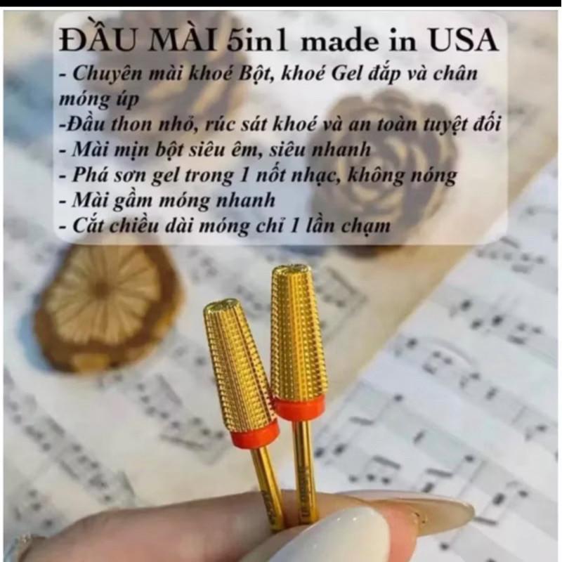  Đầu mài 5in1 USA màu vàng làm nail chuẩn mỹ phá gel mài minn siêu nhanh siêu êm      
