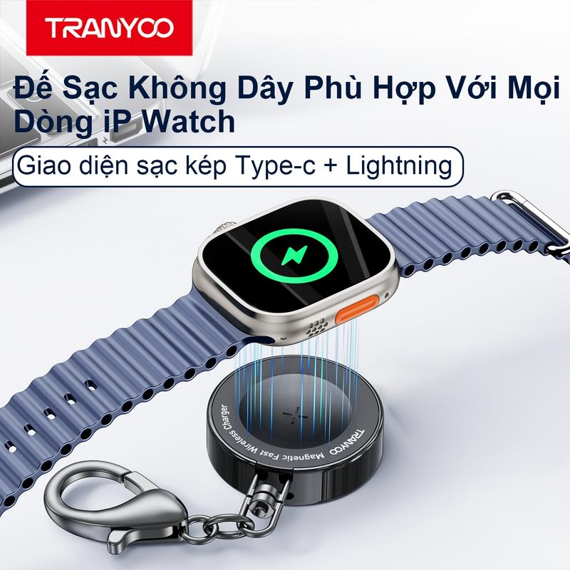 TRANYOO Đế Sạc Đồng Hồ Không Dây WF1 5W Cho iP Watch cổng sạc kép Type-c và Lightning Nhỏ Gọn Tiện Lợi Titan Phone
