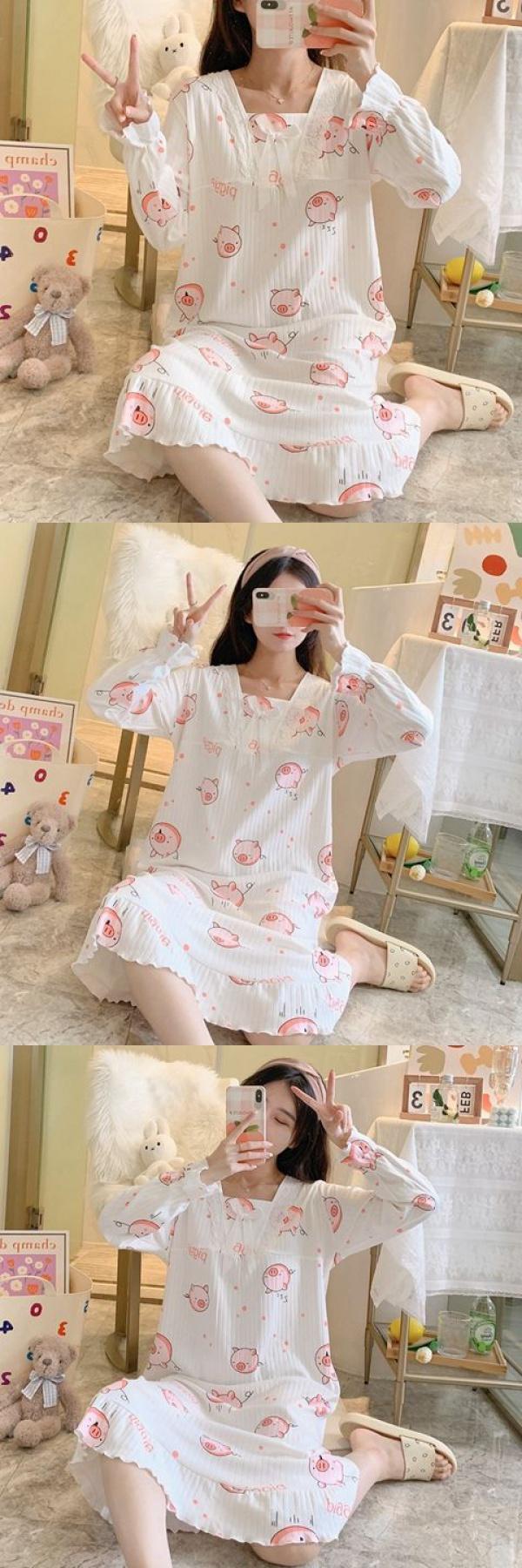 Product Introduction of Váy Ngủ Cho Nữ, Phong Cách Công Chúa Ren Mùa Thu, Dài Tay, Dễ Thương, Cỡ Lớn, Thích Hợp Cho Mùa Mùa Xuân Và Mùa Thu, Phong Cách Instagram, Thích Hợp Cho Học Sinh, Thiết Kế Hoạt Hình, Thích Hợp Cho Trang Phục Nhà Cửa Women Đầm Ngủ Dress Khuy 10