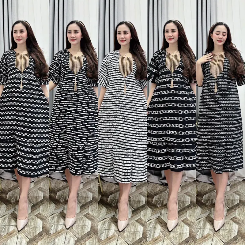 Daster Wanita Sultan Terbaru 2024 Renda Warna Hitam Motif Salur Rayon Busui Resleting Motif Kekinian Murah Lengan Pendek Nyaman Batik Santai 1