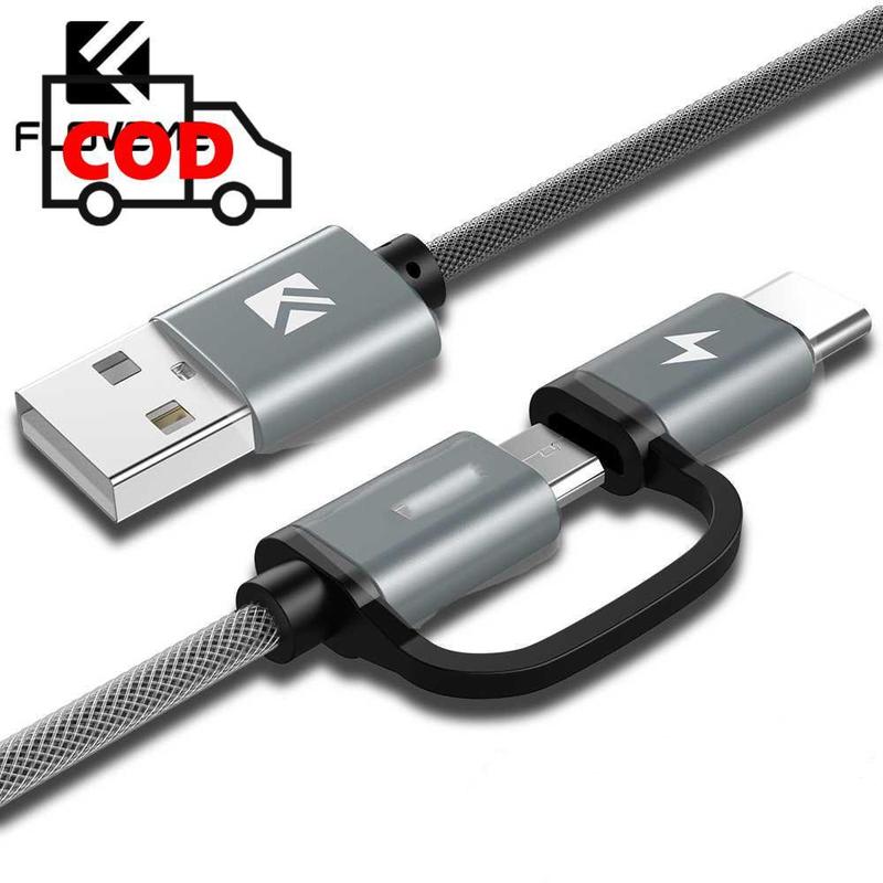 Kabel Charger 2 in 1 Micro USB Type C QC3.0 2.8 A 100 cm Fast Charging ...
