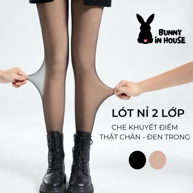 Quần tất 2 lớp lót nỉ 5D giữ nhiệt che khuyết Điểm, Đen Trong, giúp chân thon gọn thật chân cao cấp Hàn Quốc tất vớ Bunny In House Women