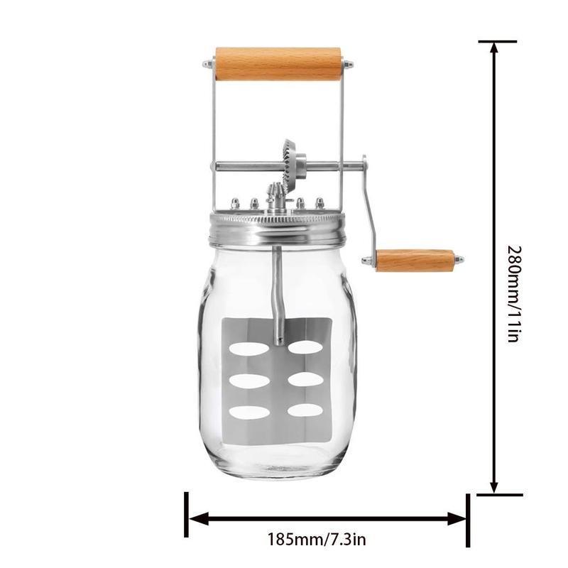 Product Introduction of Glass Butter Churner, 1 Count Manual Butter Maker with Wooden Handle, Butter Making Tool for Home Kitchen Baking House 1