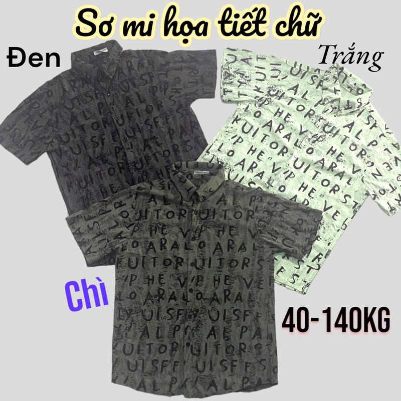   có Bigsize  Áo Sơ Mi UNISEX NAM NỮ  mùa hè  chất cotton Rách 2 lớp ko lộ thân ,Menswear Shirt  Họa Tiết Chữ Đen 