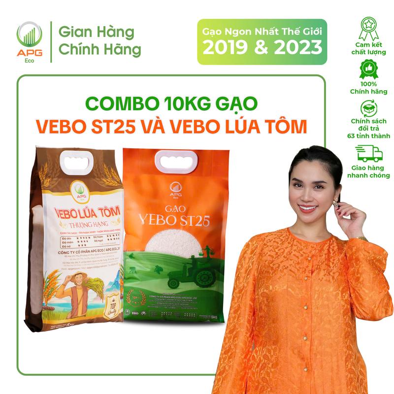 Combo 10Kg Gạo VEBO ST25 Và VEBO Lúa Tôm Thượng hạng MỚI APG ECO Hữu Cơ Tổng nhận 10Kg