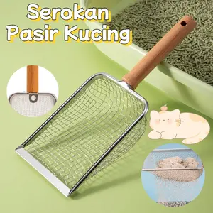 Sekop Serokan Pasir Stainless Berlubang Kecil Sekop Saringan Pasir Kucing - Lubang 3mm Anti Bocor Pasir Bersih Kawat Mesh Stainless Serok Tai Kucing   Excrement Shovel Bentonite Deep Cleaning Tool