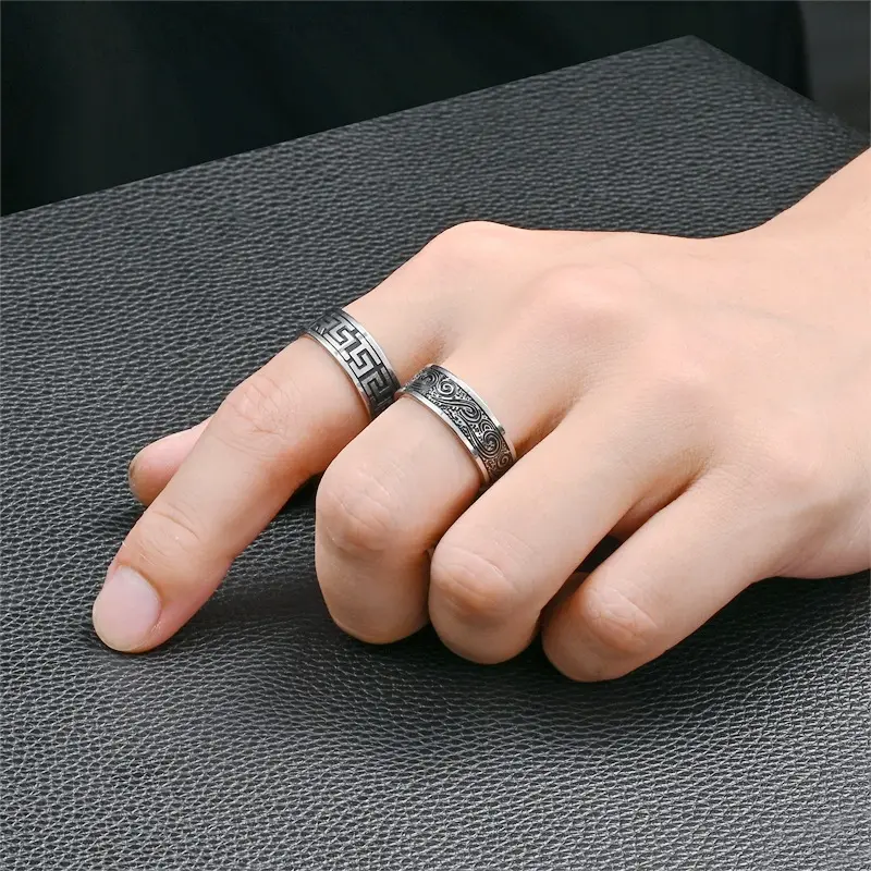 Nhẫn Nam, Phong Cách Âu Mỹ Xuyên Biên Giới, Chất Liệu Thép Titan Mới, Thiết Kế Cổ Điển Trang Sức Tay, Đẹp Trai Và Hợp Xu hướng, Thời Trang, Bán Buôn Có Sẵn 1