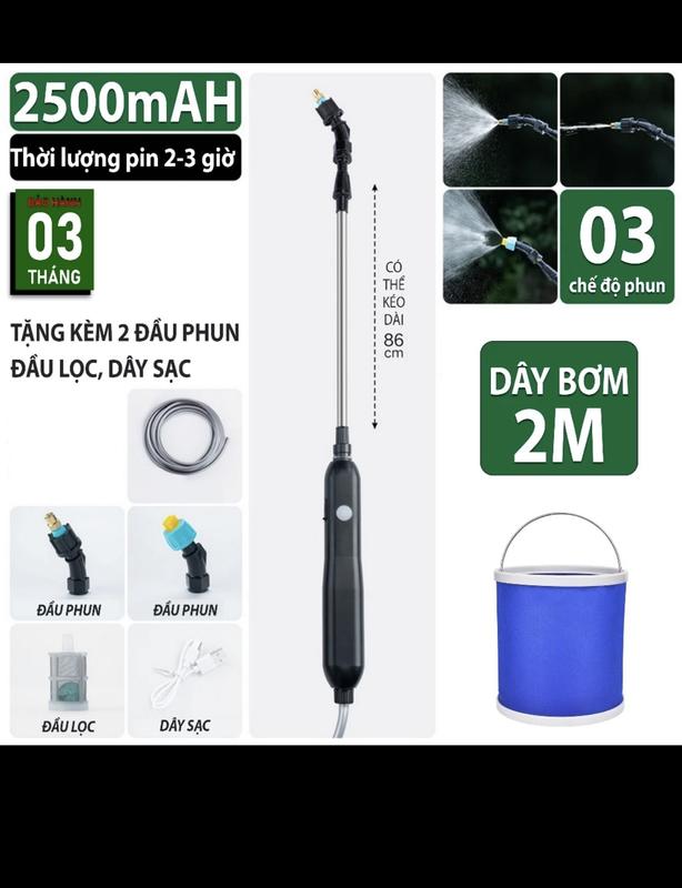 BÁN CHẠY - Cần xịt điện đa năng nhỏ gọn, có thể tưới cây, vệ sinh và khử trùng gia đình,phun thuốc sâu, thuốc muỗi, phun sương, có thể điều chỉnh độ dài lên đến 80cm máy  xịt  thuốc 3