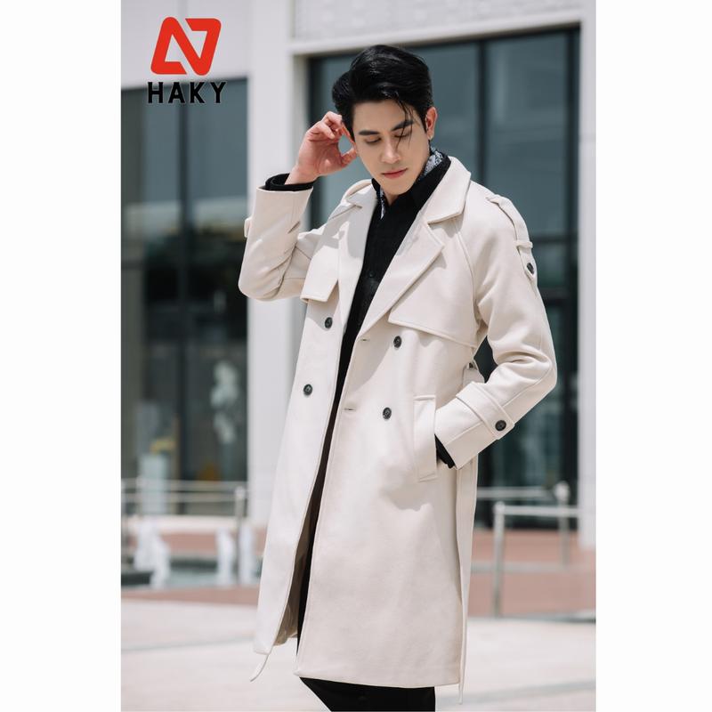 HK12 Áo Mangto Nam, Áo Mangto Dạ Dáng Dài Khuy Nhựa Đen Có Yếm Cá Vai , Áo Măng Tô Dáng Dài, Áo Măng Tô Dạ Cao Cấp HK12