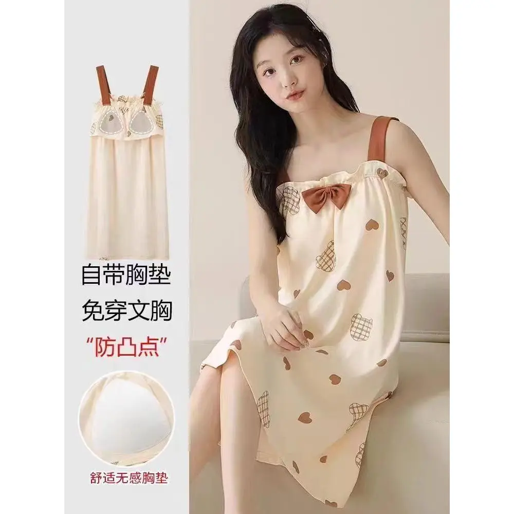 Váy Ngủ Trượt, Bộ Sưu Tập Người 6556, Váy Ngủ Nữ Mùa Hè, Có Đệm Ngực, Thiết Kế Xếp Nhún Không Tay Váy Ngủ Vest Mỏng, Thích Hợp Mặc Nhà Ngọt Ngào