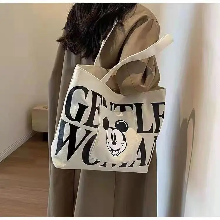 Túi Tote Vải Bố, Sức Chứa Lớn, Thiết Kế Mickey & Phụ Nữ Nhẹ Nhàng, Hàng Mới Về Năm 2024, Túi Tote Đeo Vai Thời Trang, Túi Mua Sắm Cầm Tay Thích Hợp Để Đi Chơi 1