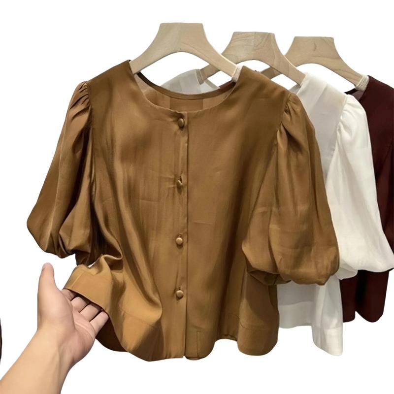Áo Kiểu Nữ Tay Phồng Chất Đũi Tơ Mềm Mịn Phù Hợp Cho Mùa Hè SP16 Top Women Sơ Mi Shirt