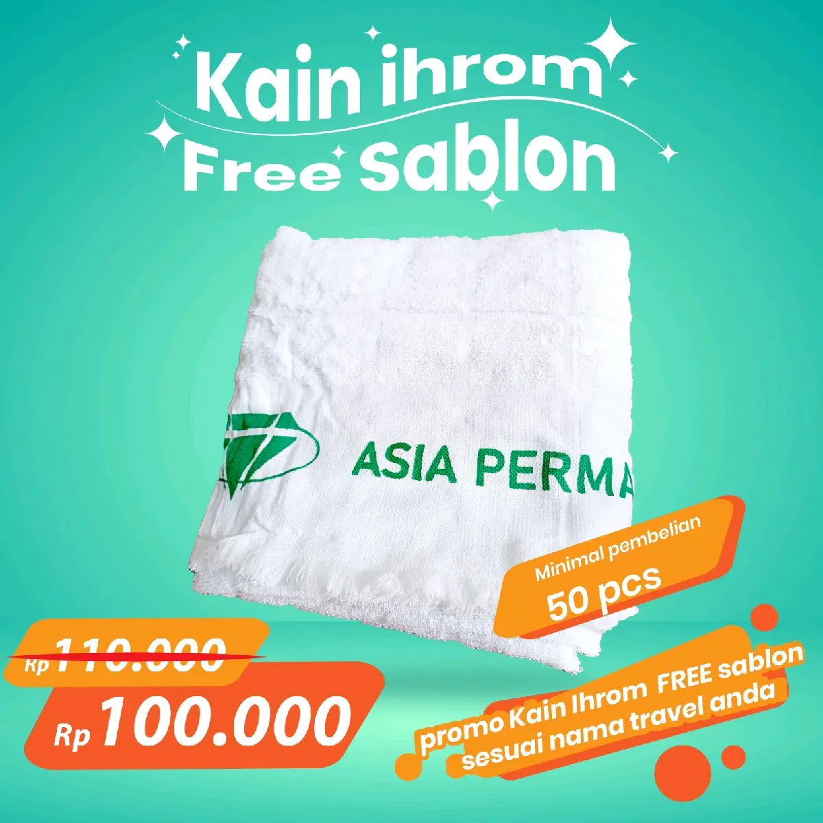 Kain Ihram Pria Dewasa Plus Sablon Nama / Logo Travel Kain Ihrom Laki-laki