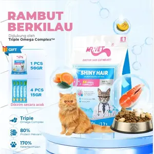 [NEW] Mr. Vet Makanan Kucing Kering E1 1kg (GIFT 50g+4*15g Cat Treats) Triple-Omega Triple Glow Dari Salmon Norwegia untuk Hewan Peliharaan Anda yang Bercahaya