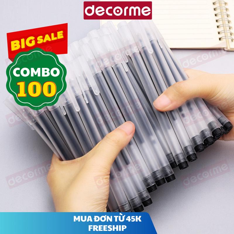  Combo 100 Bút mực gel DecorMe nắp cài Đen - Xanh - Đỏ có thể thay vừa ngòi 13cm viết trơn mượt 