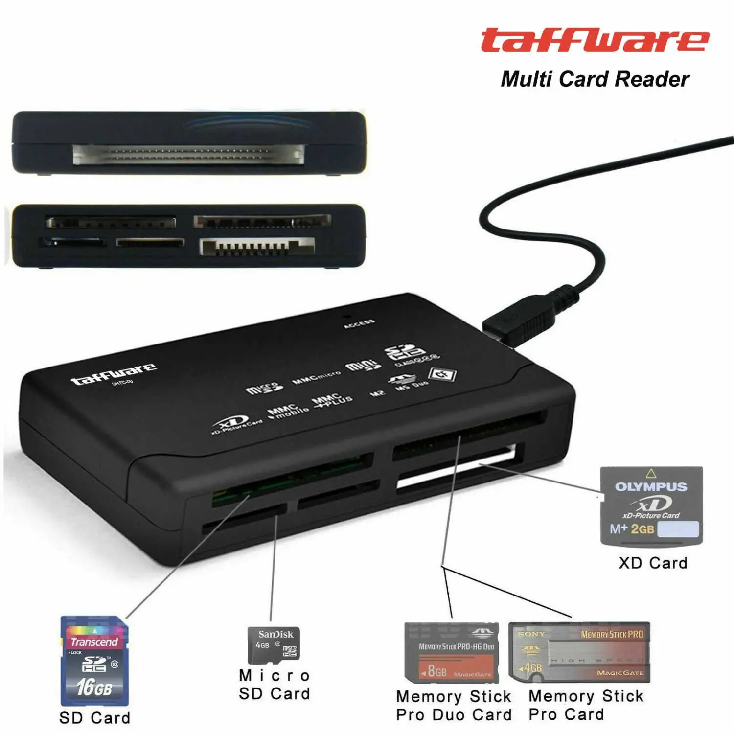 Taffware Card Reader USB 2.0 USB Hub MicroSD MMC SD SDHC XD Card