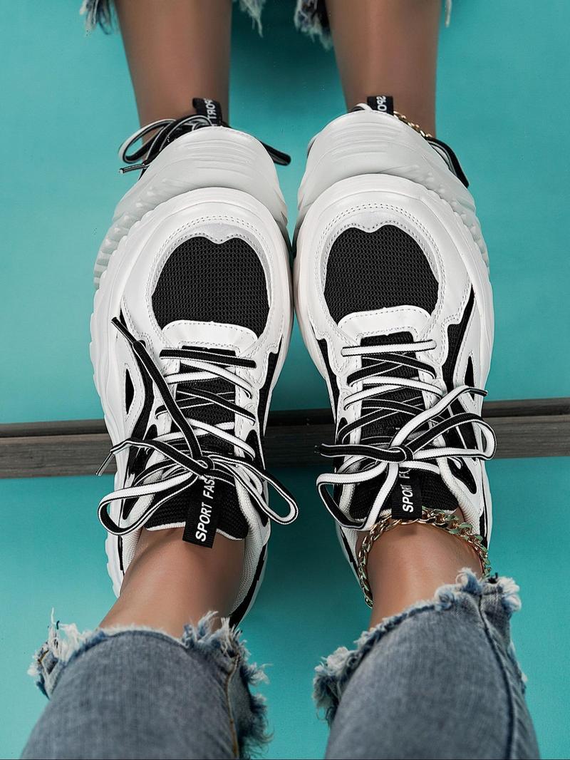 Product Introduction of Women's Fashionable Patchwork Lace Up Low Top Sneakers, Casual Comfortable Breathable Sports Running Shoes, All-match Basic Shoes for Daily Wear 4