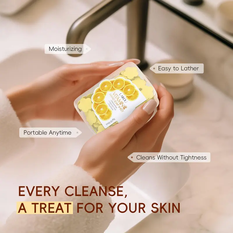 Portable Hand Washing Soap Sheets, 3 Boxes Disposable Soluble Mini Soap, Cleansing & Moisturizing, Scented Hand Wash Sheet for Travel Outdoor Use 4