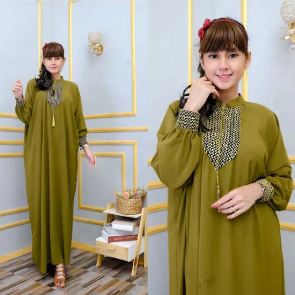 GAMIS CRINKLE KAFTAN LD 140 CM VARIASI RENDA IMPORT Mewah