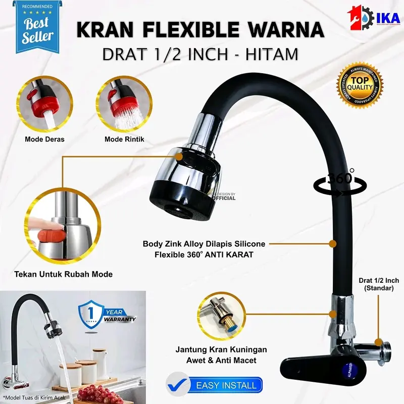 Kran Angsa Dapur Fleksibel / Flexible - 1/2 Inch - High Quality Keran Air Angsa Fleksibel 2 Mode - Keran Cuci Piring Keran Air Angsa  Fleksibel 2 Mode - Keran Cuci Piring Angsa - Kran Sink Dapur Drat 1/2 Inc Angsa - Kran Sink Dapur Drat 1/2 Inc 6