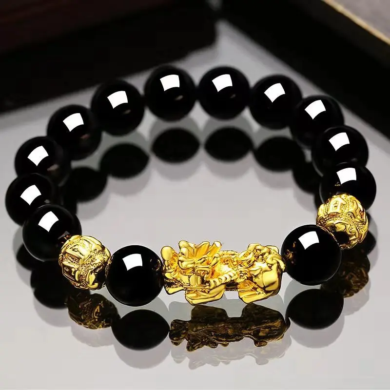 Vòng Tay Pi Xiu, Vàng, Vòng Tay Đeo Chéo, Bán Buôn, Vòng Tay Giả Đá Obsidian