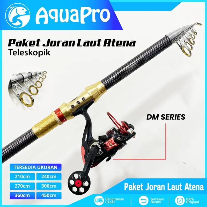 1 Set Paket Joran Pancing Laut Antena Portable High Carbon Joran Laut Teleskopik dengan Reel Pancing 0