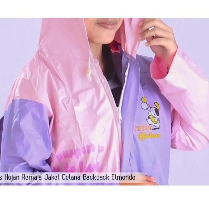 Elmondo 606 Jas Hujan Backpack Jaket + Celana Remaja Anak Cream 7