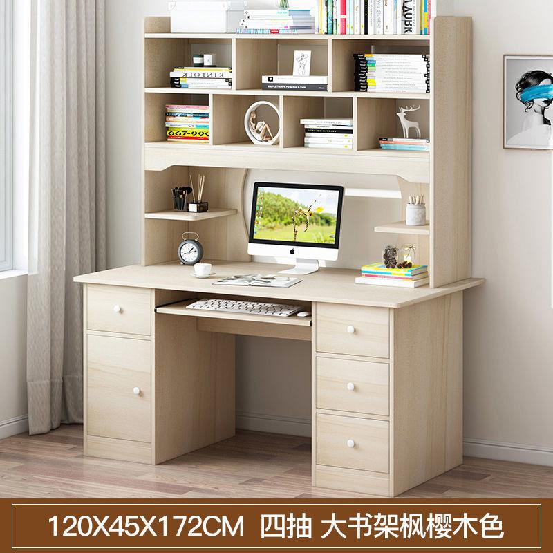{Sg Sales} Study Table with Bookshelf Computer Desk Home Desktop Desk with Large Bookshelf Desk Combination Bedroom Office Writing Desk Study Table with Drawer 5