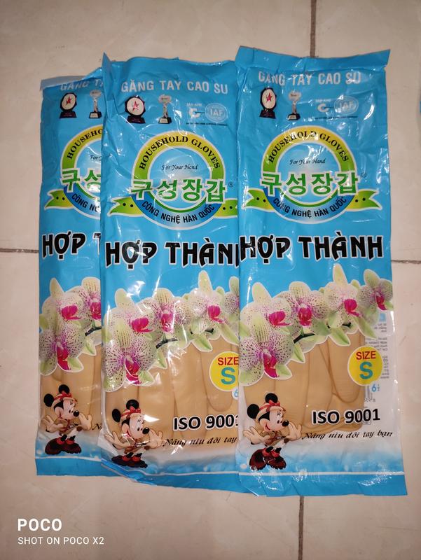 Bịch 10 đôi găng tay cao su Hợp Thành dài 32cm size S, găng tay rửa bát, rửa chén