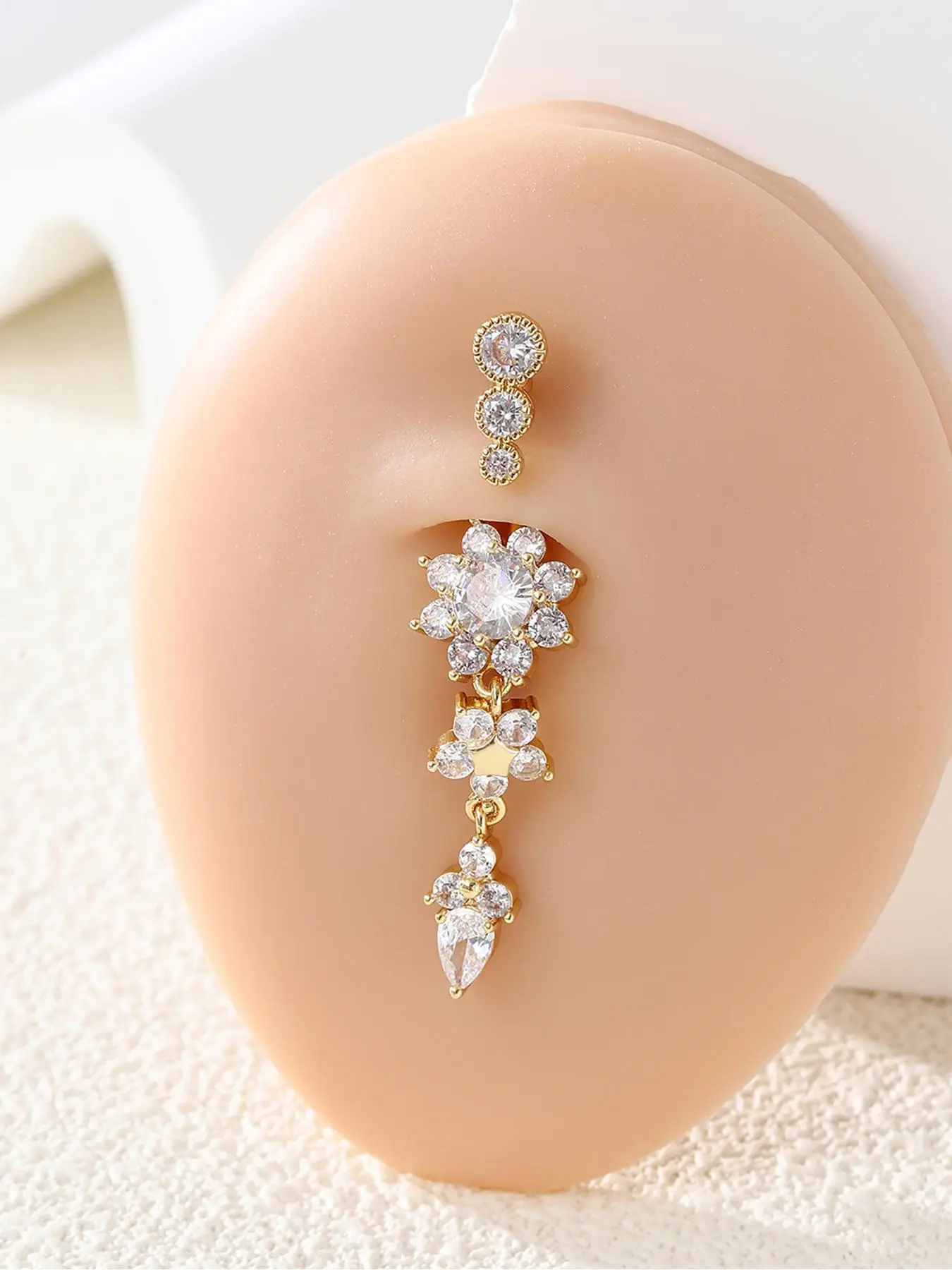 Minimalist Elegant Rhinestone Flower Decorated Navel Ring, Simple Design All-match Stylish Navel Ring, Women's Casual Tassel Design Body Jewelry