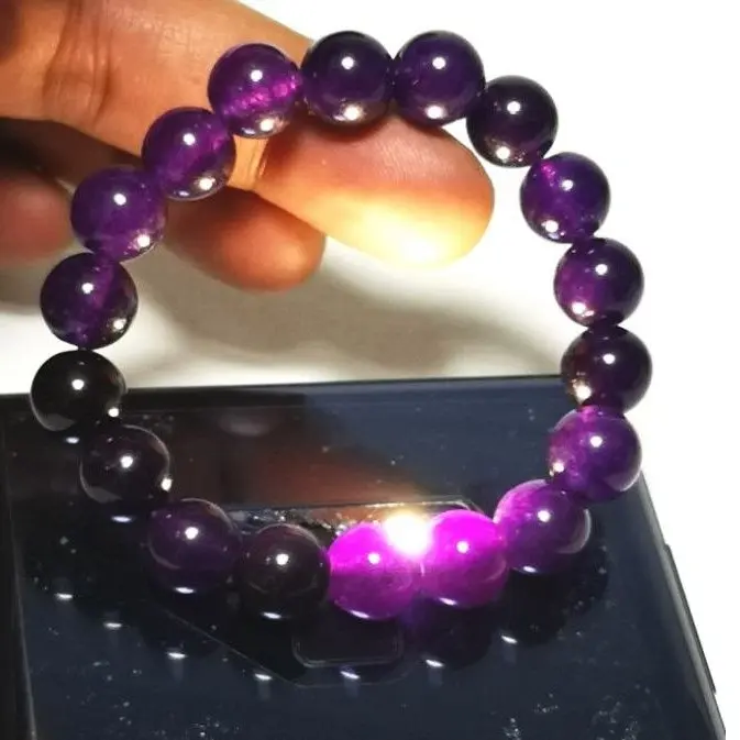 GELANG TANGAN BATU KECUBUNG AMETHYST BERSERAT TEMBUS  10-13MM