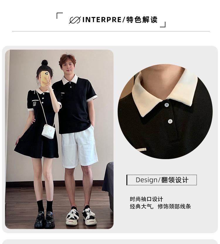 Product Introduction of Couple's outfit 2025 short sleeved lapel T-shirt, home women's waist collection, college style dress, one piece, one skirt, oversized size Womenswear Clothing 4