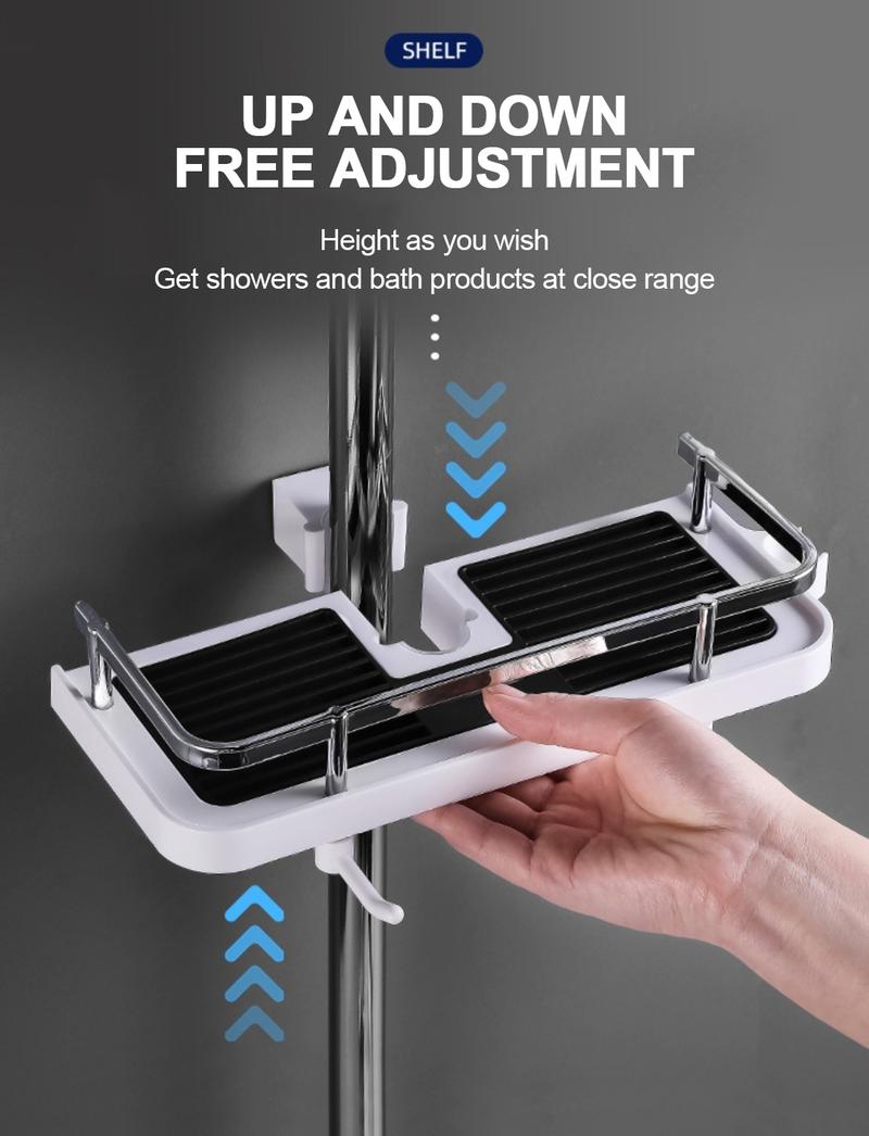 Product Introduction of Shower Storage Holder Bathroom Shelf Pole Shelves Shampoo Tray Stand No Drilling Lifting Bathroom Shower Storage Rack Organizer 7