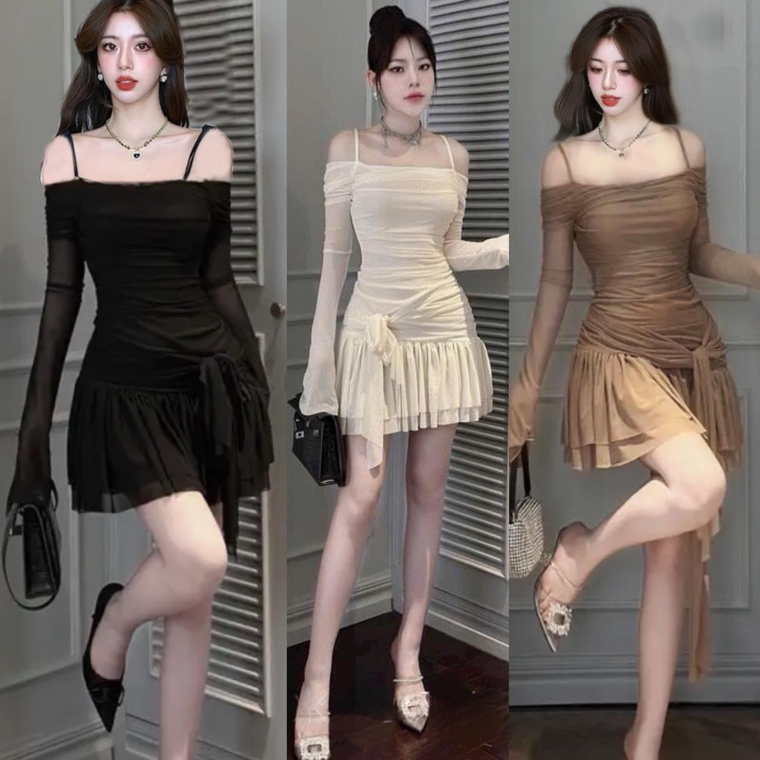 Thời Trang Bigsize Váy Dự Tiệc Body Hở Vai Vải Lưới 2 Lớp Bigsize 50-100kg Nữ Dress Women Đen - A.1289