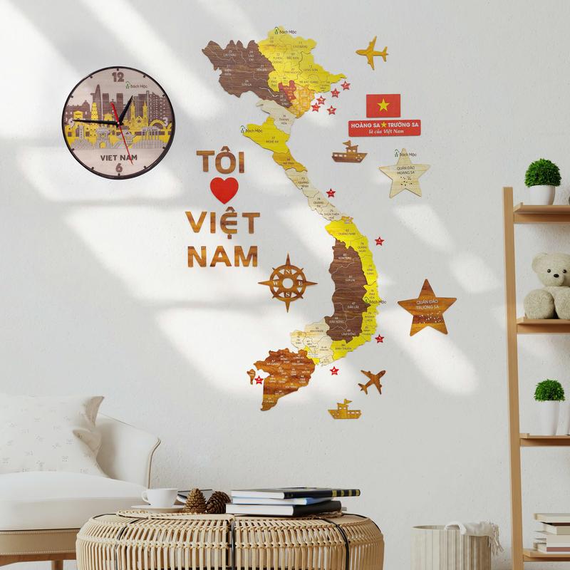 Product Introduction of [Bản Thường] Bản Đồ Gỗ Việt Nam đầy đủ Quần đảo Hoàng Sa và Quần đảo Trường Sa trang trí dán tường phòng khách, nhà cửa, công ty, bàn làm việc, trường học, cơ quan, văn phòng - đã update biển số xe 63 tỉnh thành 12