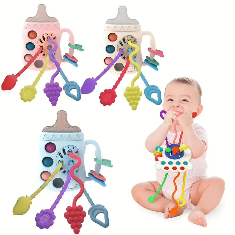 Silicone Pull String Toy, 1 Box Baby Teething Toy, Travel Toys for Toddlers, Educational Sensory Toy for Baby Boys and Girls 0