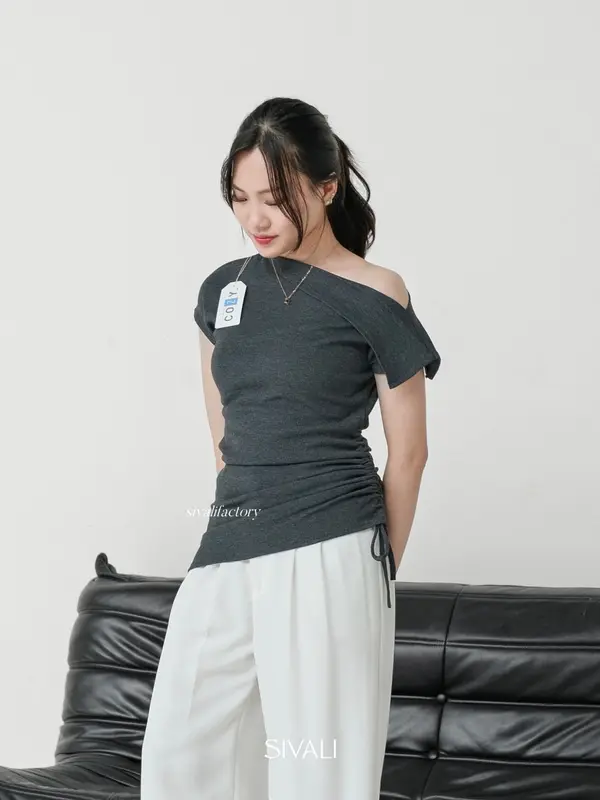 SIVALI Belle Off Shoulder Top - Casual Look Korean Knit Top - Atasan Wanita Baju Panjang Rib Knitwear 2