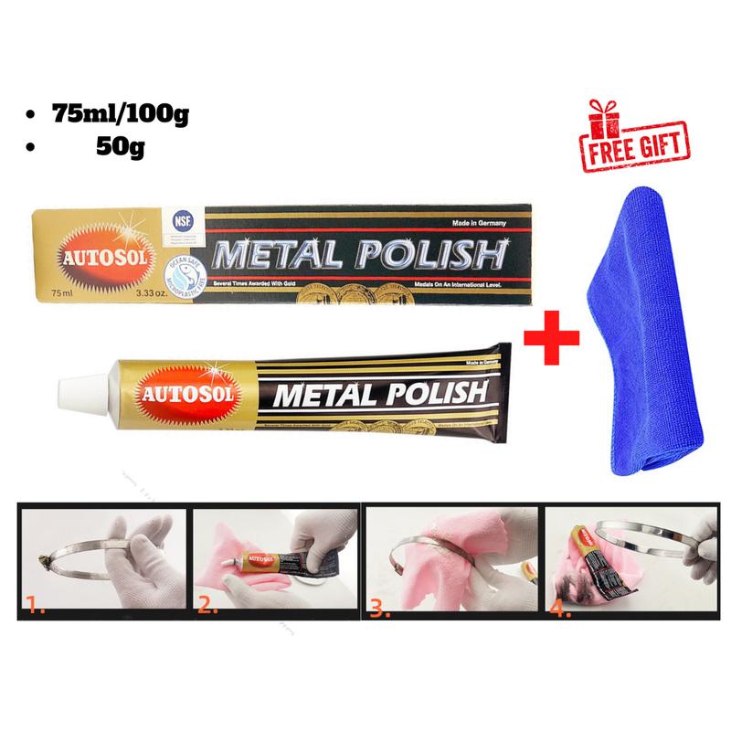 Kem Đánh Bóng Autosol Metal Polish 75ml Chuyên Đánh Bóng Kim Loại, Inox ,Nhôm (Made in Germany) Tăng Khăn