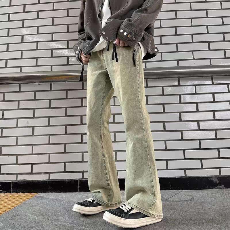 Quần jean nam ống loe màu rêu -quần bò loe phong cách hàn quốc 2024