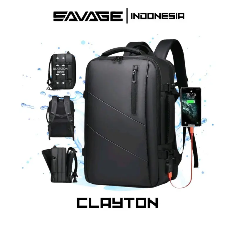 SAVAGE CLAYTON RICHMONDI Ransel Backpack Laptop Anti Air Waterproof Expanding Dapat Dilerluas Port USB 0