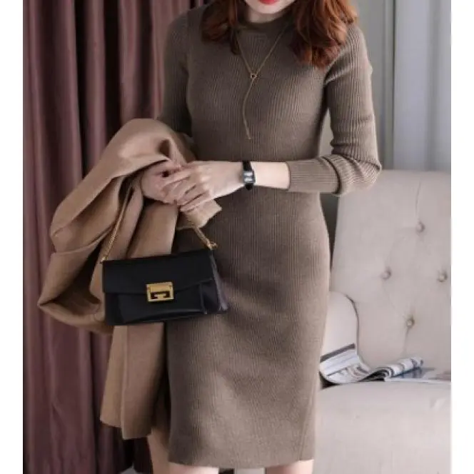 Váy Màu Trơn Mới Cho Nữ, Phong Cách Hàn Quốc, Phong Cách Phương Tây, Dáng Ôm, Giảm Béo, Đồ Lót Nữ, Áo Chui Đầu, Giả Dệt Kim, Mùa Thu Và Mùa Đông 6