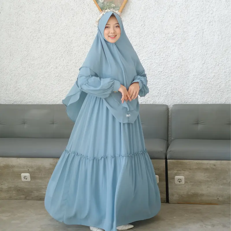 Baju Dress Gamis Wanita Syari Couple Cople Kapel Ibu Anak Perempuan Muslim Terbaru Ceruty Mewah Lebaran  Pasangan Dewasa Pasangan 6