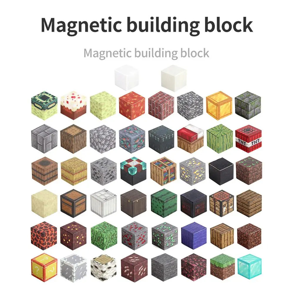 Cube Building Blocks Minecraft Theme Magnetic DIY Blocks Combination Stacking Game Classic Pixel Sandbox MC Toys
