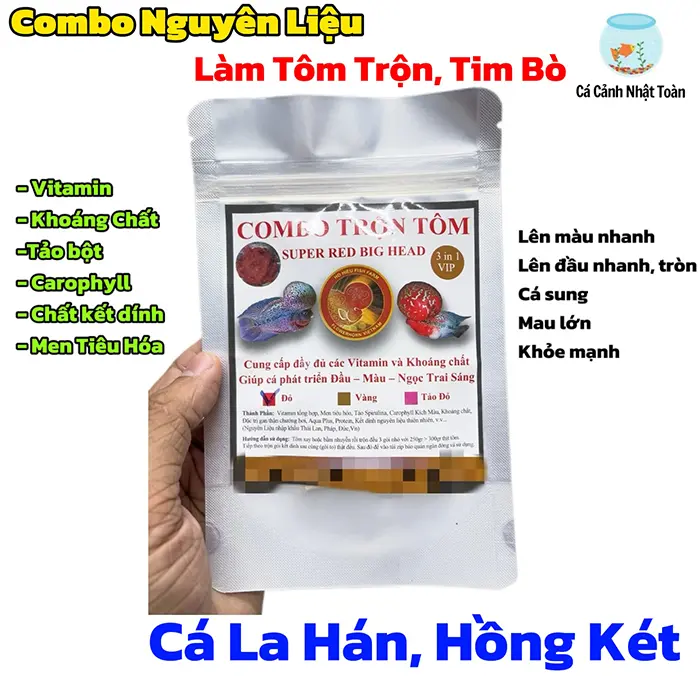 Gói Bột Nguyên Liệu Làm Tôm Trộn, Tim Bò Giàu Dinh Dưỡng Giúp Tăng Màu, Tăng Đầu, Dáng Đẹp, Cá Sung Cho Cá La Hán